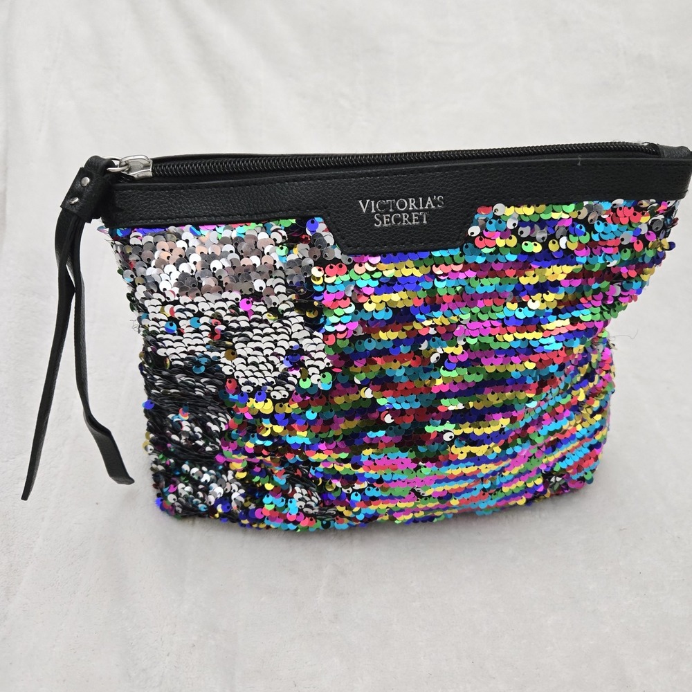 Victoria's Secret Sequin Sparkle Wristlet Clutch Purse‎ Travel Make Up Bag